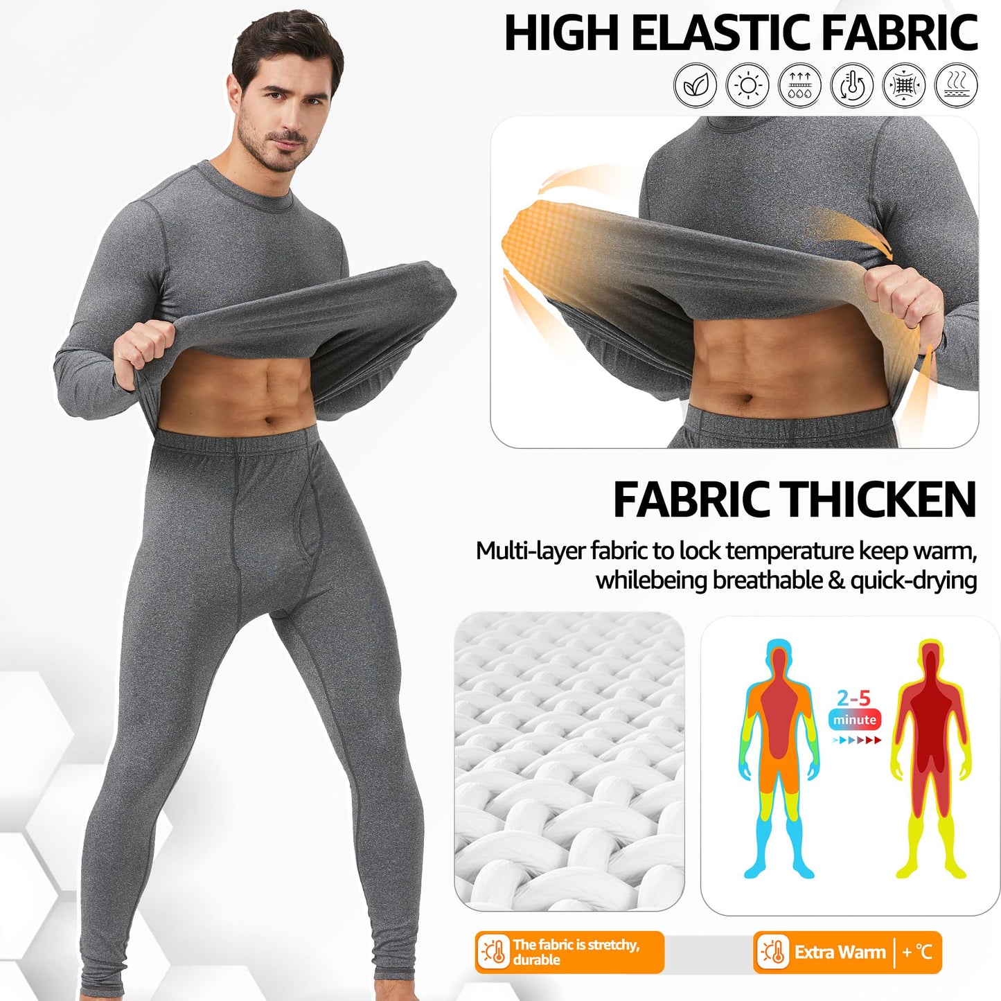 UNIQUEBLLA Long Johns Thermal Underwear Set for Men Thermal Base Layer Cold Weather Bottom Top