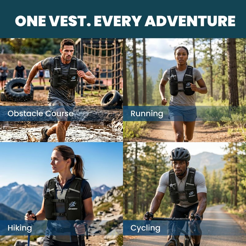 EMPOWERFIT Running Hydration Vest with 500ml Soft Bottle – Lightweight Running Pack for Men & Women, Breathable Mesh, Reflective, 6 Pockets
