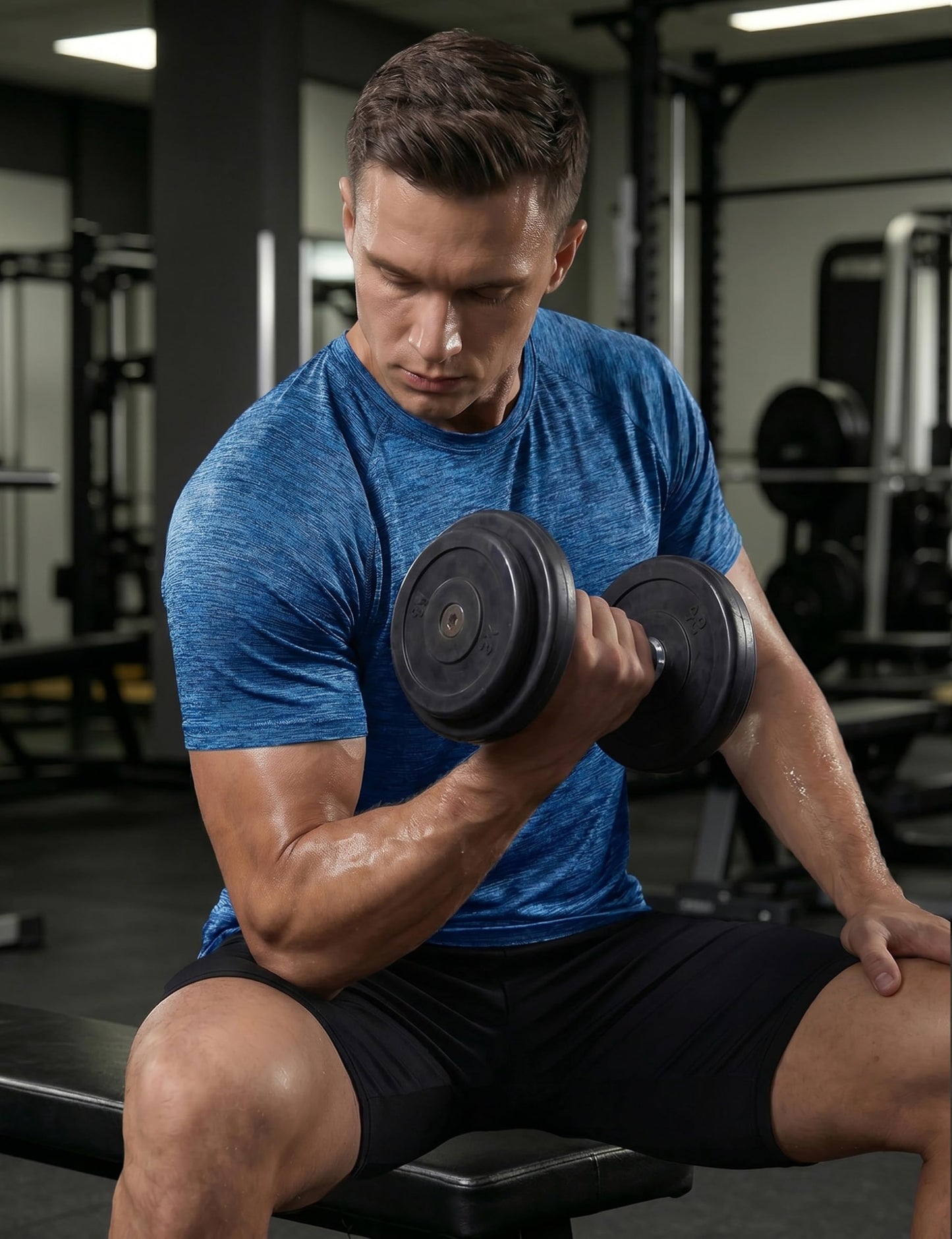MAGCOMSEN Mens Short Sleeve Shirts Workout Shirt Quick Dry Moisture Wicking Athletic Gym Running Soft T-Shirt Medium Blue L