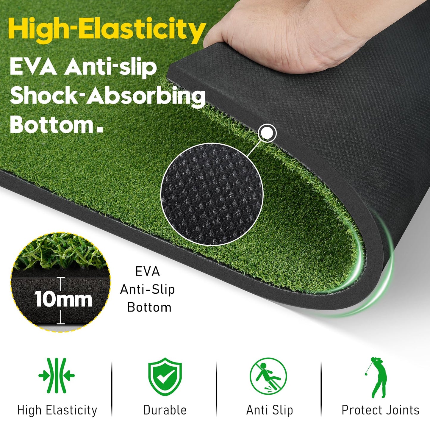Golf Mat with Ball Tray, 5x4ft Dual Turf Golf Hitting Mats Practice Outdoor Indoor for Backyard Driving Range Simulator Mat, Golf Chipping Swing Training Aid Mat with 10 Golf Balls 9 Tees