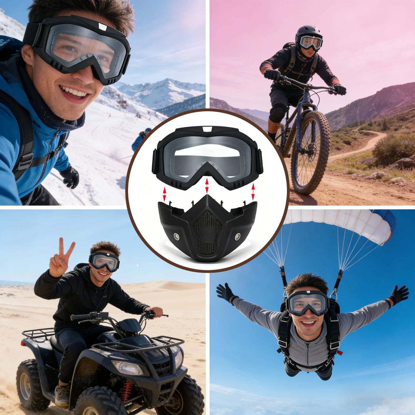 Paintball Mask Anti Fog,Tactical Full Face Mask Ski Mask Goggles Detachable Adjustable,Motorcycle Riding Face Protection (Transparent)