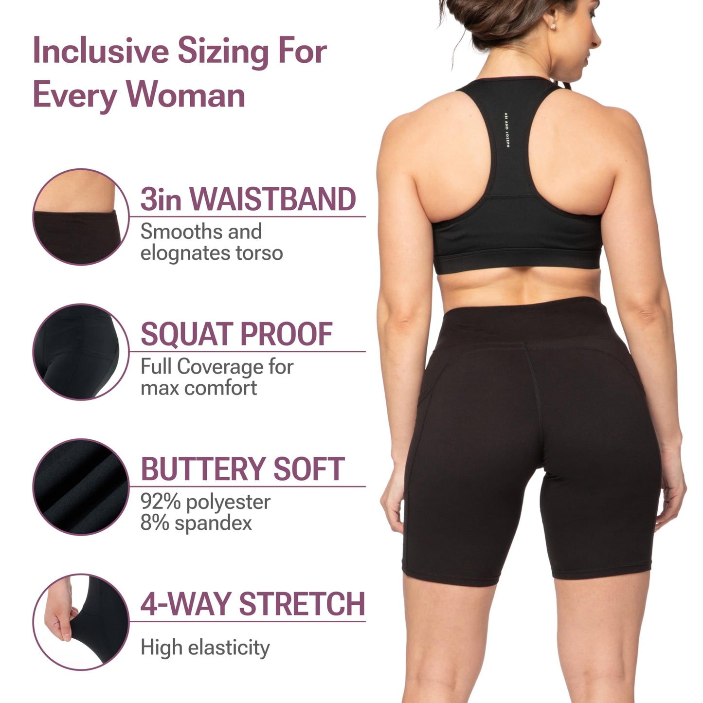 SATINA Biker Shorts for Women – 5-Inch High Waist Yoga Shorts with Pockets – Buttery Soft, Stretchy Peach Skin Fabric – Tummy Control & Moisture-Wicking – Black, Medium – Regular & Plus Sizes