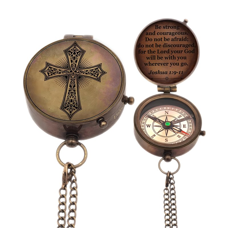 Baptism Gift Personalized Keepsake Compass Engraved Cross and Be Strong and Courageous, Confirmation Gift Ideas, Gift of Faith. Missionary
