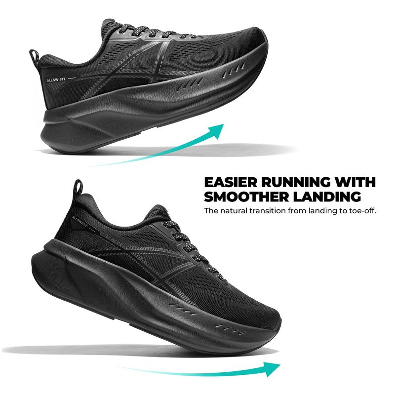 ALLSWIFIT Women's Road Running Shoes Cushion Tennis Shoes Non-Slip Comfortable Lightweight Gym Workout Athletic Arch Support Walking Sneakers Active5K,Size 8.5,All Black,AWUMRS2503