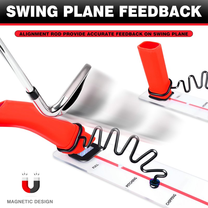 CHAMPKEY Magnetic Golf Swing Trainer - Swing Plane Training Aid - Improve Swing Accuracy and Skills for Indoor and Outdoor Training (Red)