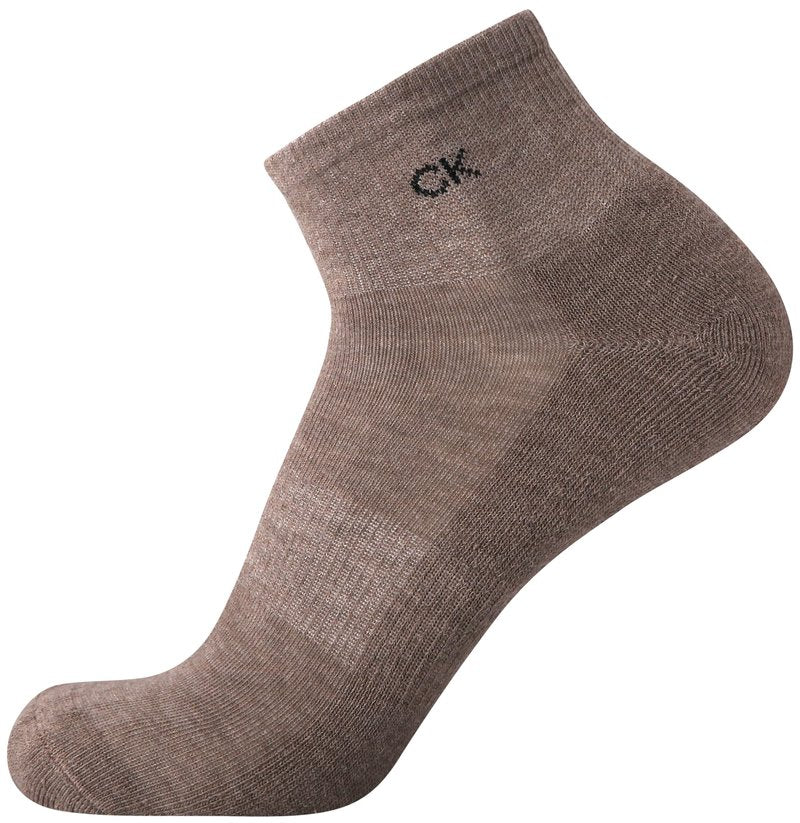 Calvin Klein Mens Quarter Socks - 6 Pack Cushioned Mini Crew Athletic Socks for Men, Ideal for Running, Sport, and Hiking, Size 7-12, Brown Heather