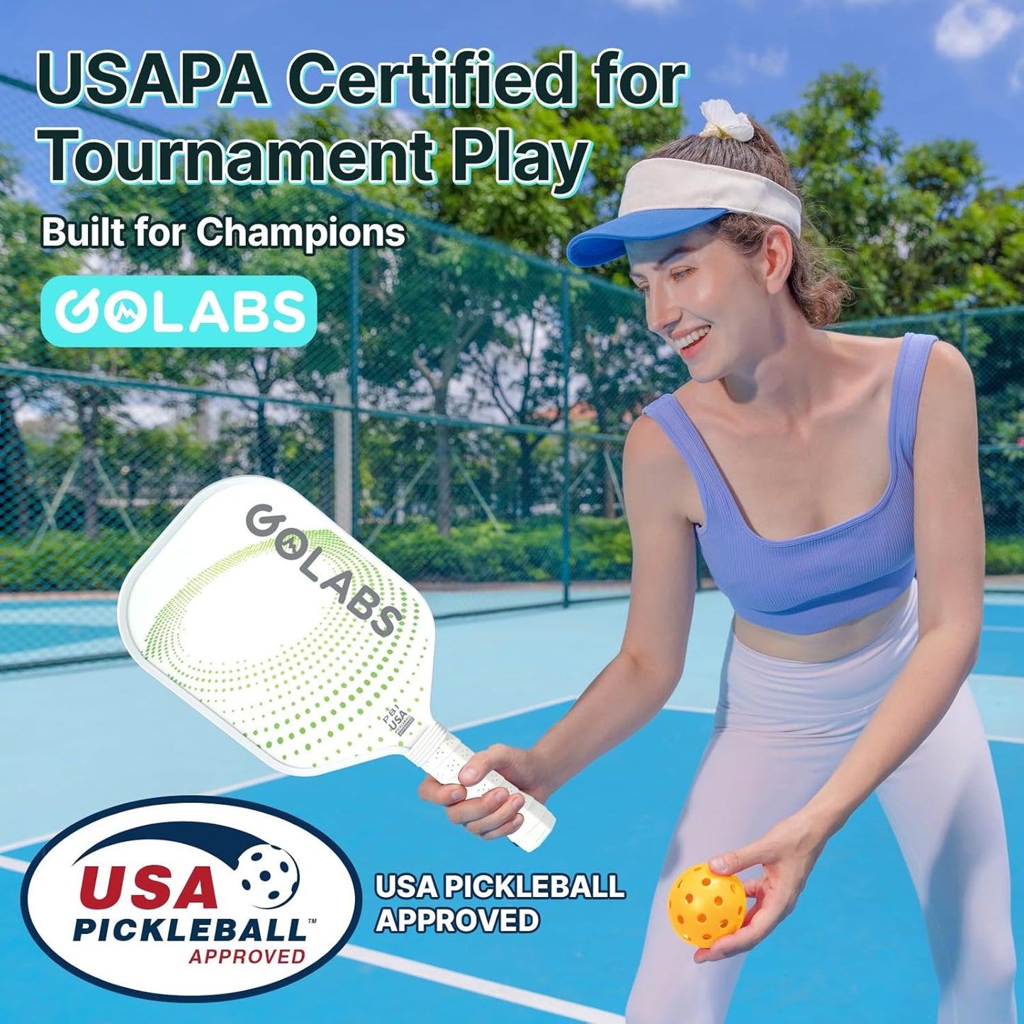 Golabs Pickleball Paddles Set of 2 - Durable Fiberglass Surface & 16mm Polymer Core | Lightweight Anti-Slip Grip