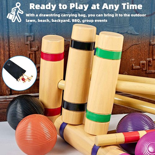 SpeedArmis 28In Croquet Party Set for 8 Players - Made of Long-Lasting Pine Wood, Family Fun for Backyards, Camping and More, Comes with Colorful Mallets, PE Balls, Wickets, Stakes, and Carrying Bag