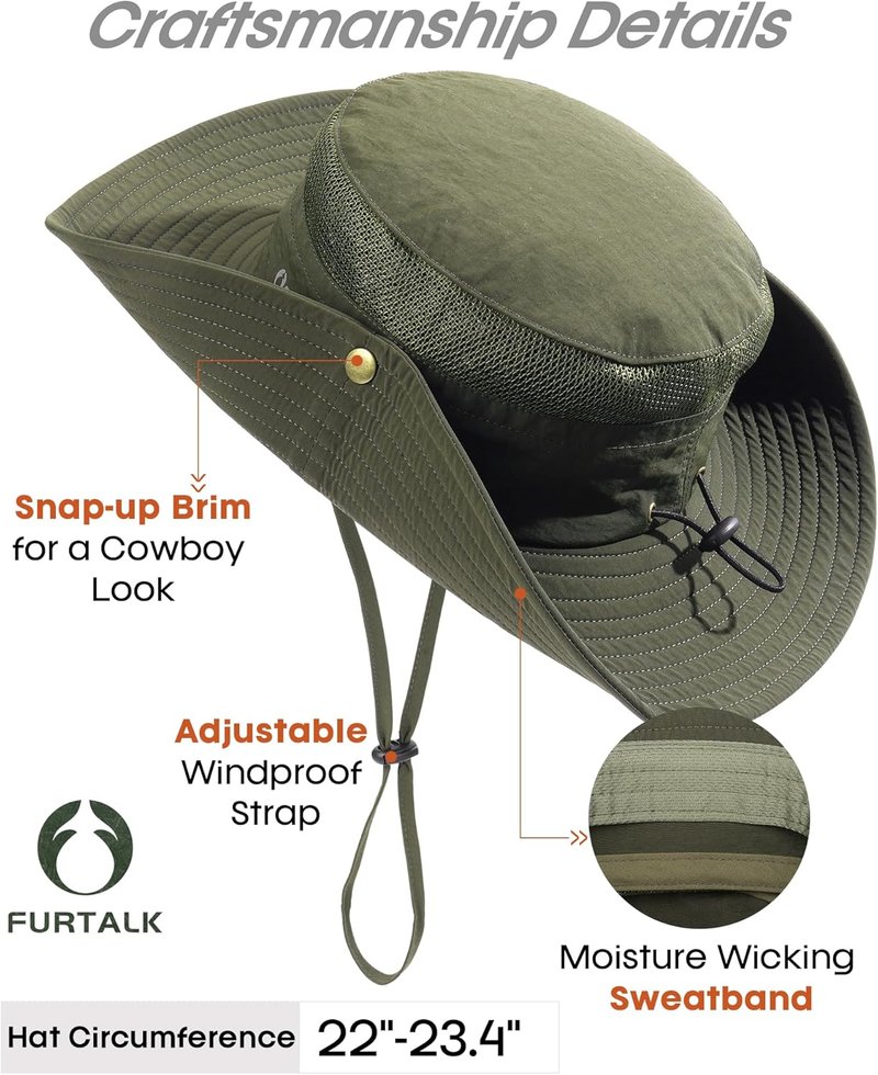 FURTALK Sun Hats for Men & Women | UPF 80+ Breathable Wide Brim Fishing & Hiking Bucket Hat