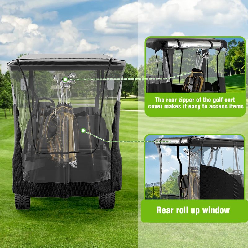 MASHELLY Golf Cart Enclosure, 4 Passenger Drivable Rain Cover for Club Car DS & Precedent, 600D Waterproof Oxford with Extended Roof & 4-Sided PVC Windows, Roll-Up Windshield