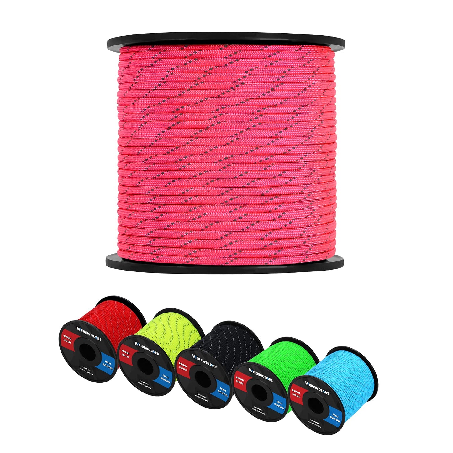 WEREWOLVES Reflective 550&176 lb Paracord - Nylon, Rope Roller,7&3 Strand Utility Parachute Cord for Camping Tent, Outdoor Packaging