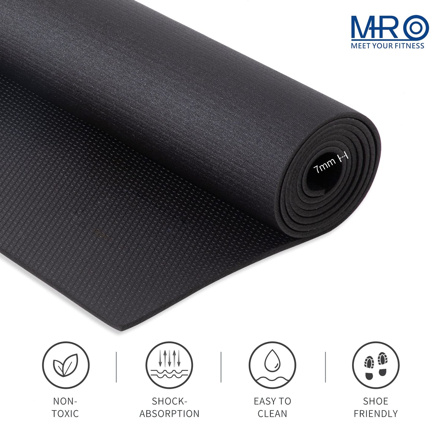 MRO Extra Large Exercise Mat 7' x 9' x 7mm, High-Density Workout Mats for Home Gym Flooring, Non-Slip, Extra Thick Durable Cardio Mat, and Ideal for Plyo, MMA, Jump Rope (Black)