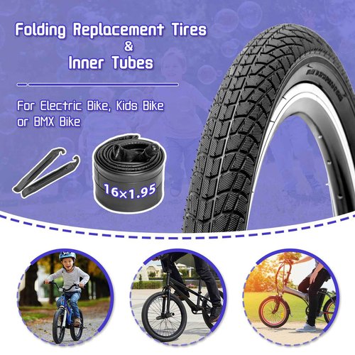 2-Pack BMX Kids Bike Tires, 16×1.95 inch Bike Replacement Tire, 16" Inner Tubes Schrader Valve, Compatible with Child, Tricycle, Cruiser Bike