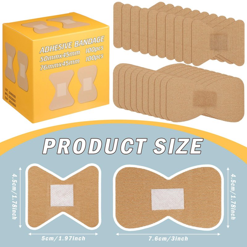 Funtery 200 Pcs Large Bandages Bulk Latex Free Fingertip Bandage Adhesive Wound Care Fabric Bandages for Care and Protect Wounds, 2 x 1.8 Inch, 3 x 1.8 Inch