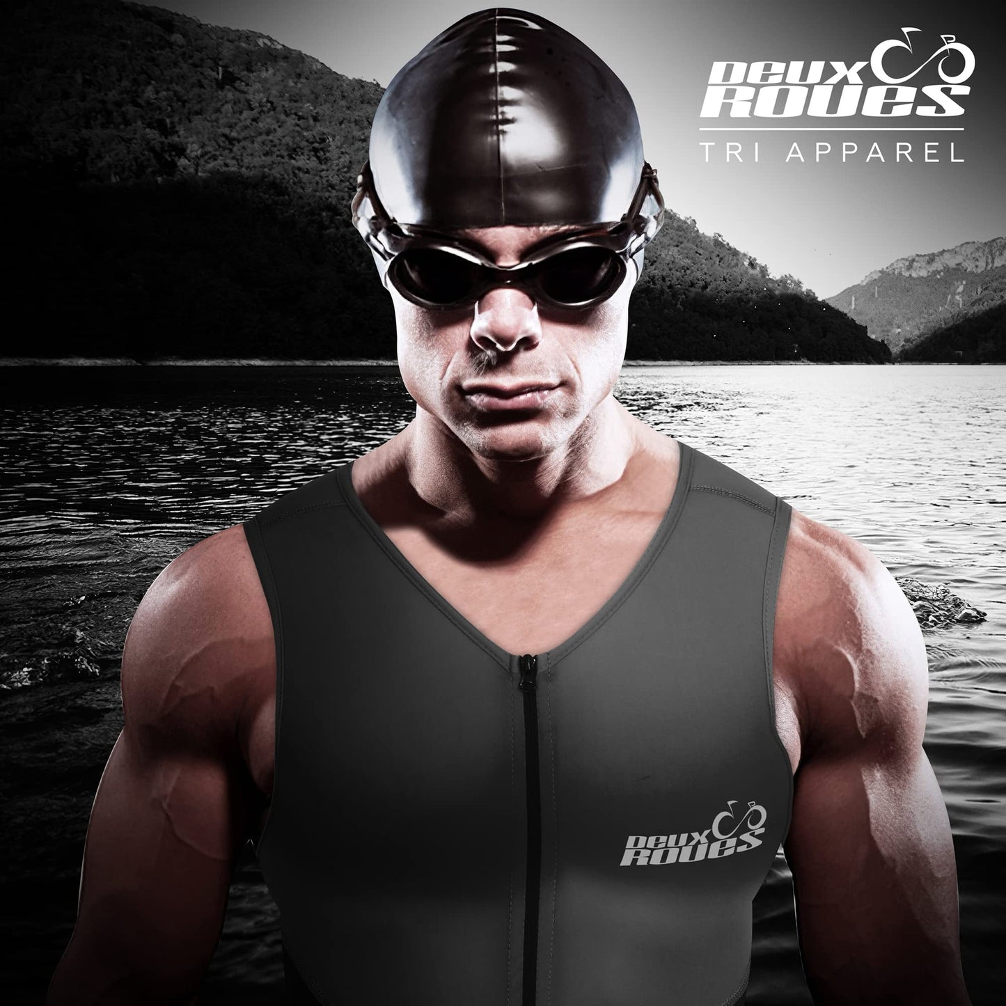 Deux Roues Youth Triathlon Suit Racing Tri Cycling Skin Suit Bike Swim Run - Bonus Race Bib Belt (Gray, Youth 10)