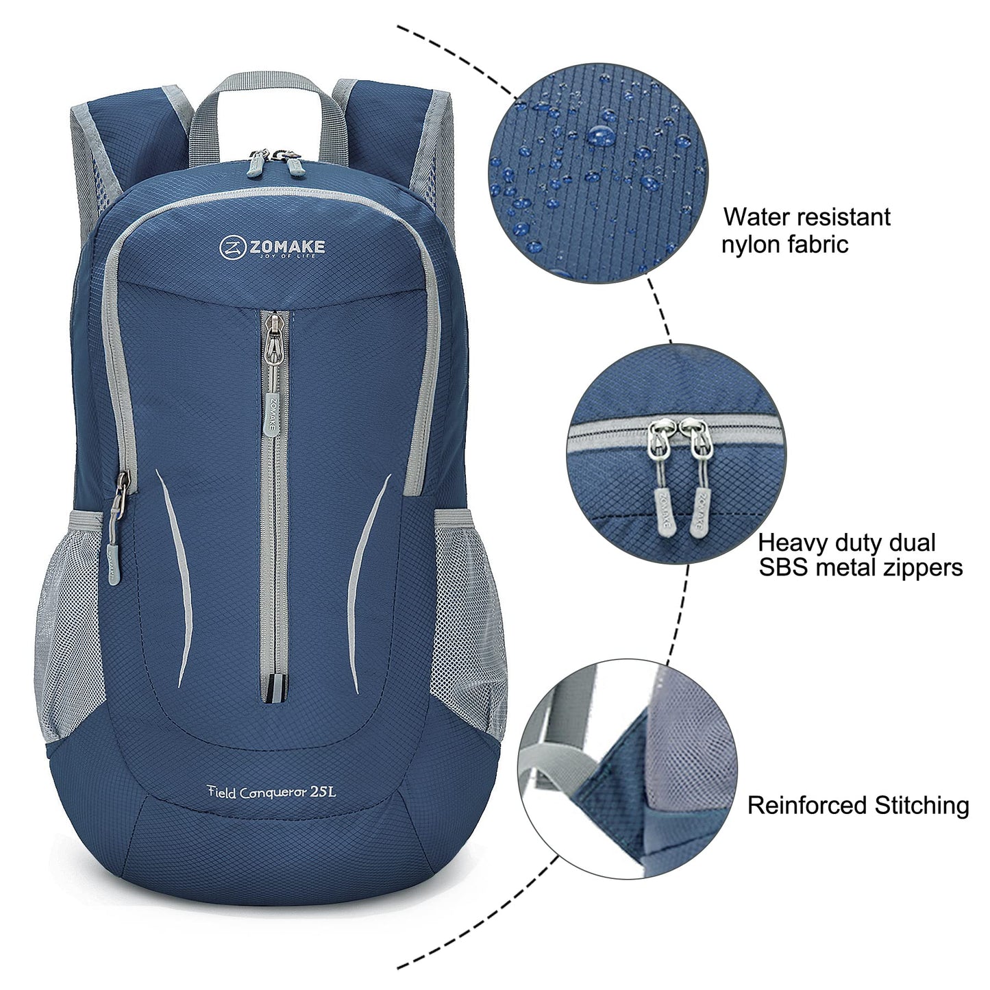 ZOMAKE Ultra Lightweight Packable Backpack 25L - Foldable Hiking Backpacks Water Resistant Small Folding Daypack for Travel(Navy Blue)