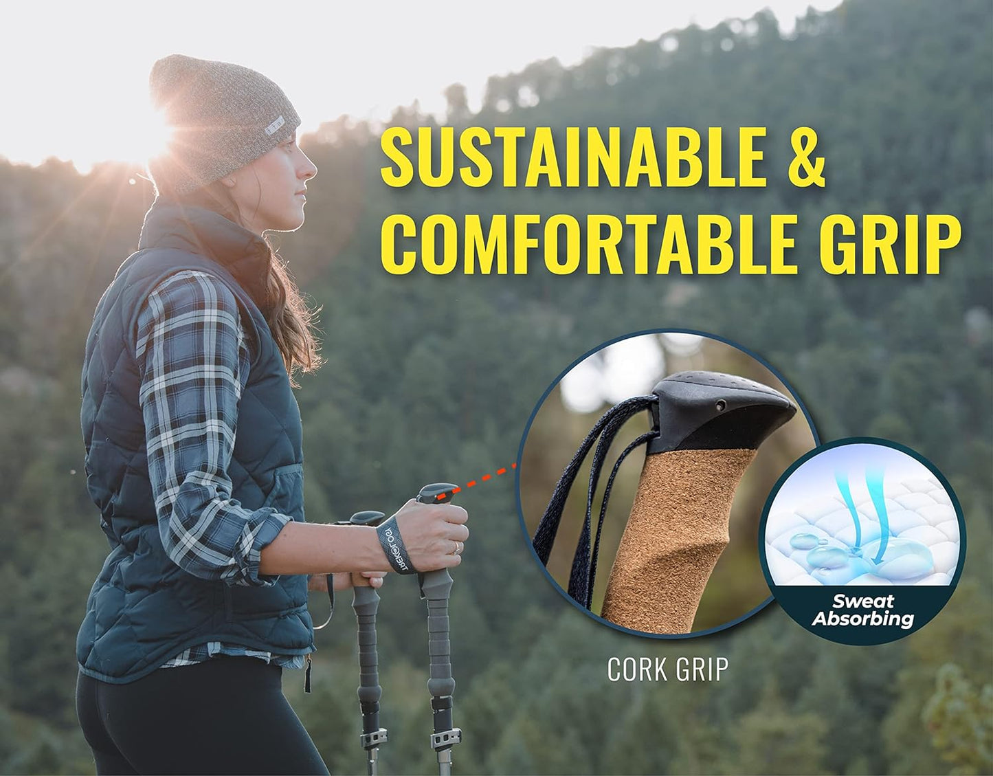Trekology Trek-Z Cork Grip Trekking Poles - Lightweight Adjustable Hiking Sticks | Compact Design, Aluminum, Travel-Friendly