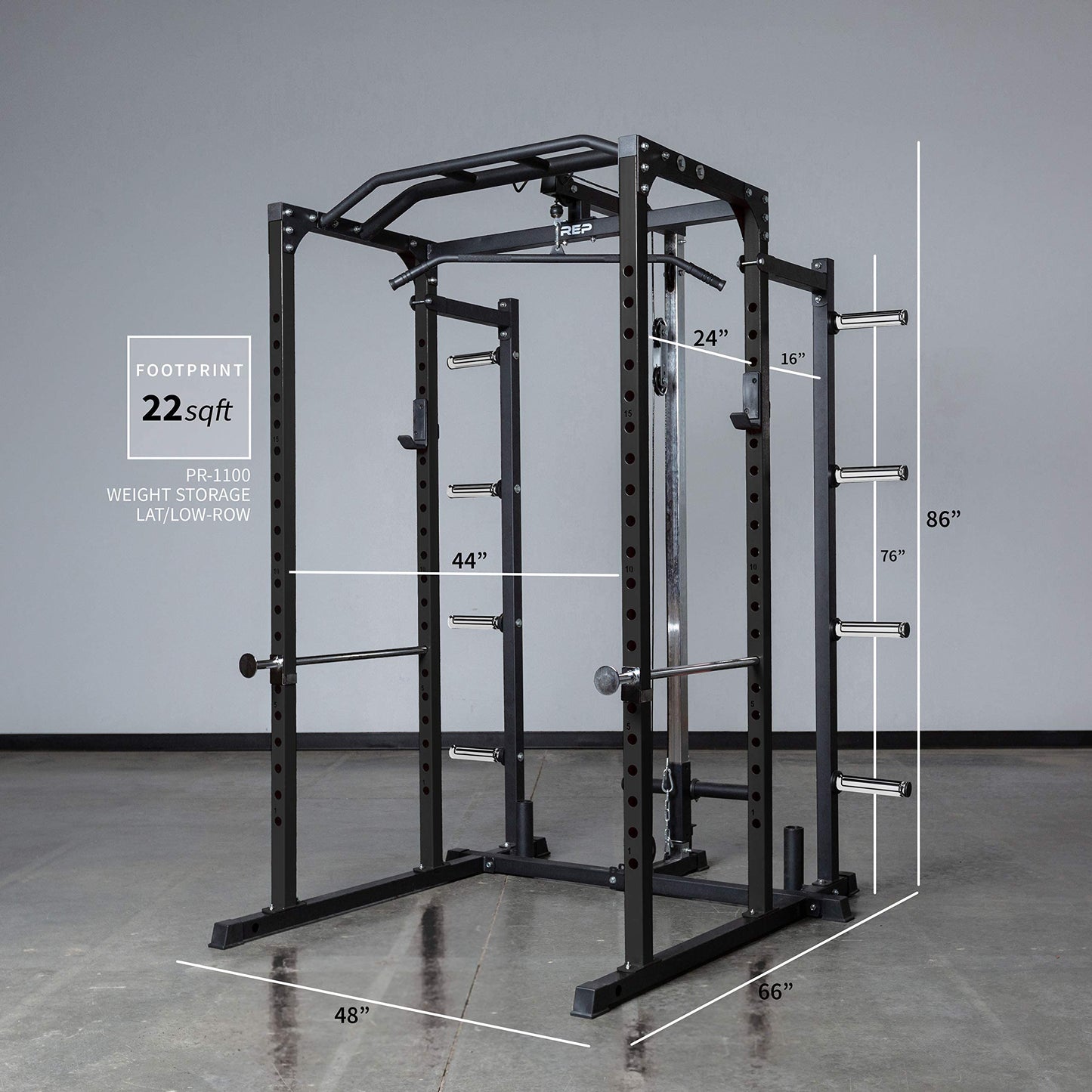 REP Fitness PR-1100 + Dip Attachment + LAT Pulldown + Weight Storage