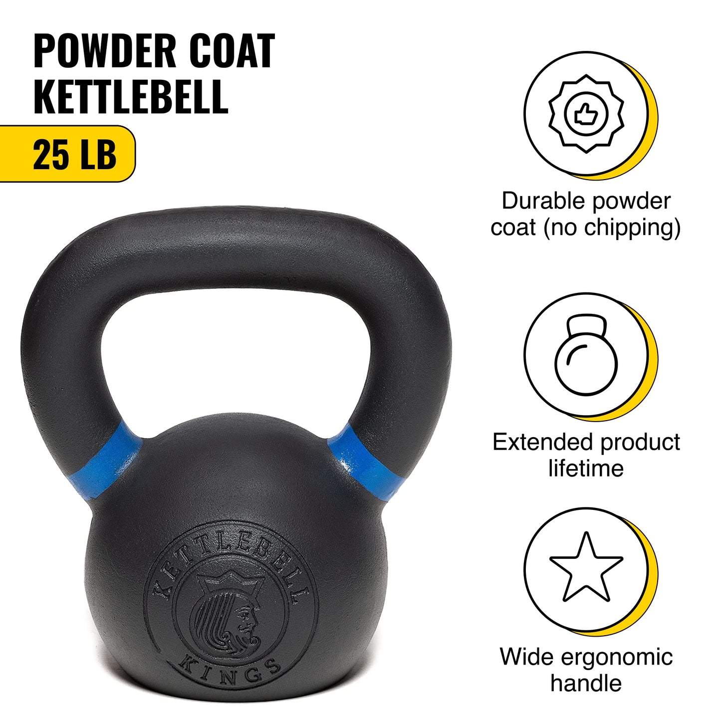 Kettlebell Kings | Powder Coated Kettlebells Weight 25LB | Hand weights Workout Gym Equipment & Strength training sets for Women & Men | Weights set for Home Gym (5-90LB)