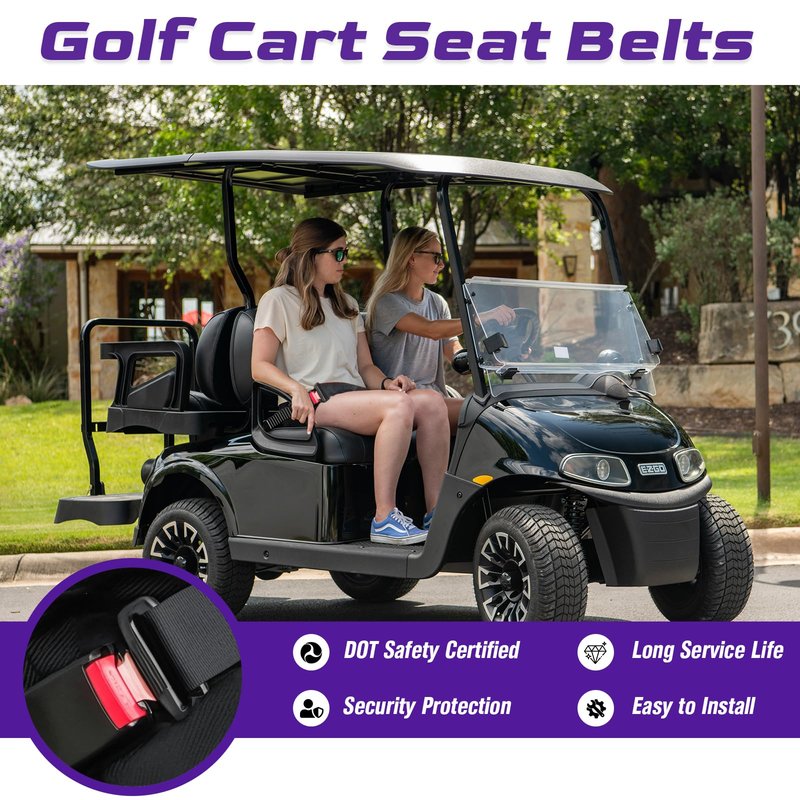 4PCS Golf Cart Seat Belt Kit, 42" Retractable Golf Cart Seat Lap Belt Non-Slip, Soft Padding, One Click Fastening, Universal Front and Rear Golf Cart Seat Belts for Club Car EZGO YAMAHA UTV ATV