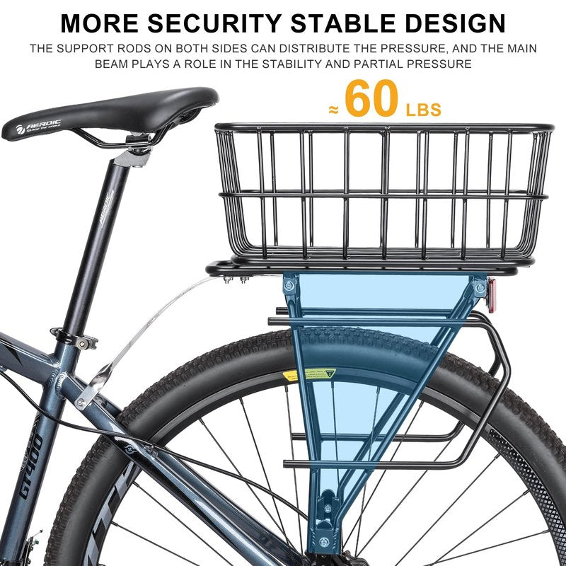 CXWXC Rear Bike Rack with Basket - Disc/Non-Disc Brake Compatible - Aluminum, Black, 26'-29' & 700c Wheels