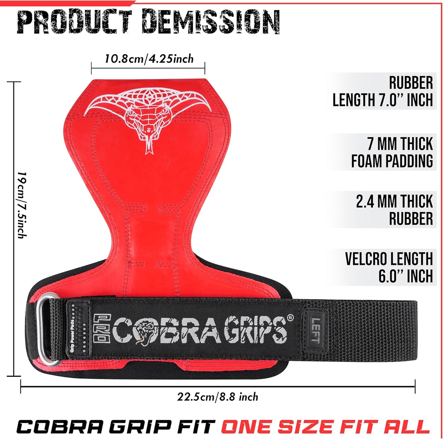 Cobra Grips Weight Lifting Gloves - Adjustable Neoprene Padded Wrist Wraps | Heavy Duty for Deadlifts