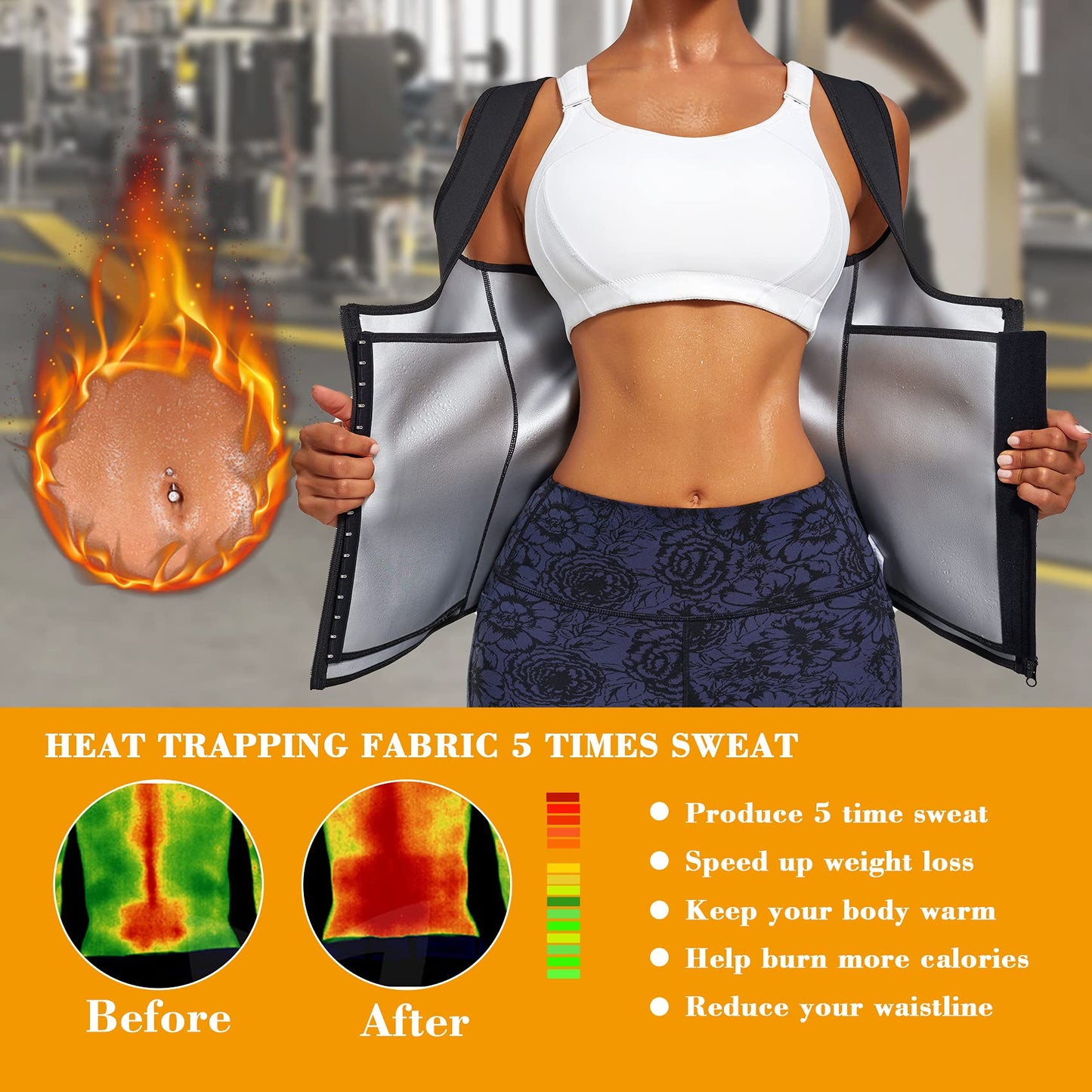 LANCS Women Waist Trainer Vest Sauna Suit Zipper Cincher Body Shaper Corset Sweat Vest Slimming Workout Tank Tops (Black, XX-Large)
