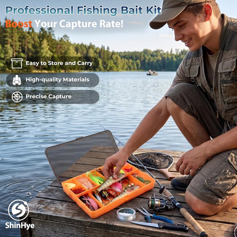 Fishing Lures Kit - 193Pcs Tackle Box with Frogs, Minnows, Soft Baits & Hooks | Ideal Gift for Freshwater Bass & Trout Enthusiasts