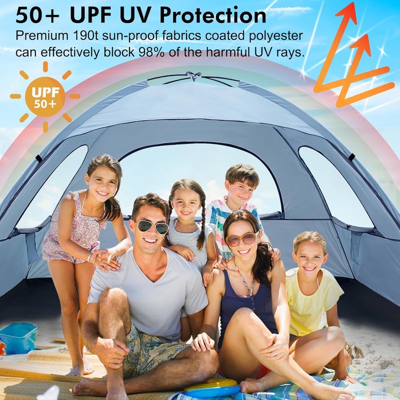 Beach Tent - Anti-UV Portable Sun Shade Shelter for 3-8 People | Extendable Floor, 3 Mesh Windows, Carrying Bag Included
