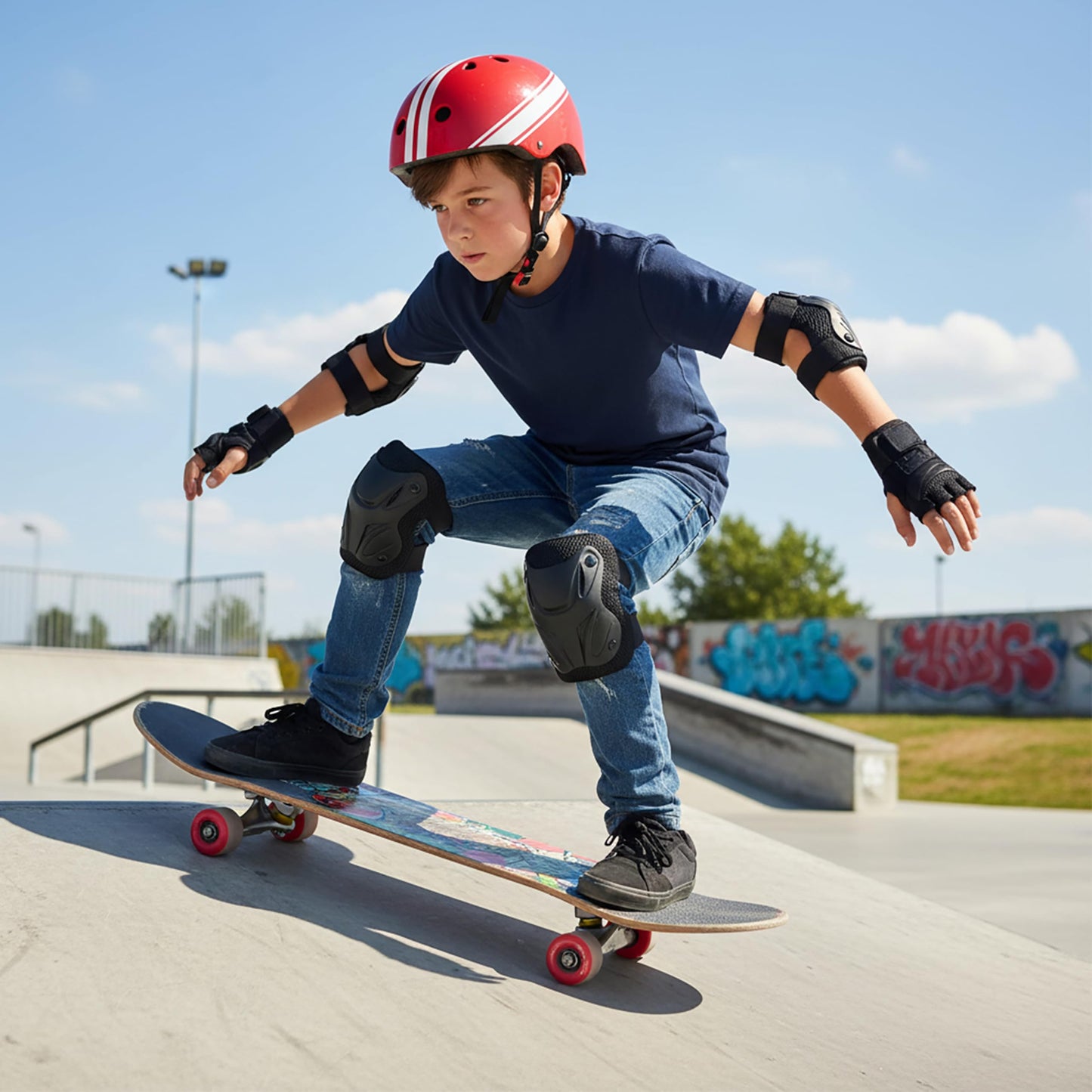 ENHERWE 12-16 Years Kids Youth Protective Gear Set,Include Knee Pads,Wrist Guards and Elbow Pads,Protective Gear Set for Inline Skating,Cycling,Bike Rollerblading and Kids Skateboard,Roller Skates