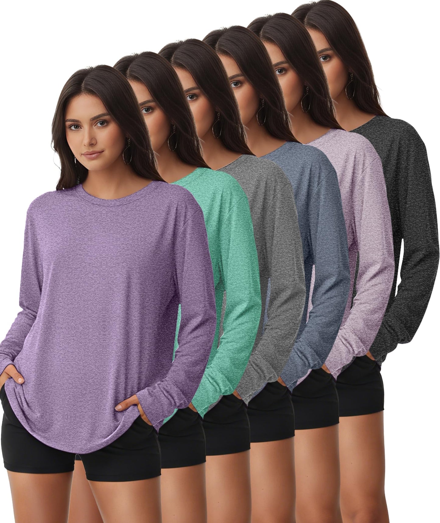 Kinglaman 6 Pack Women Workout Tops Gym Shirts Dry Fit UPF 50+ Athletic Tee