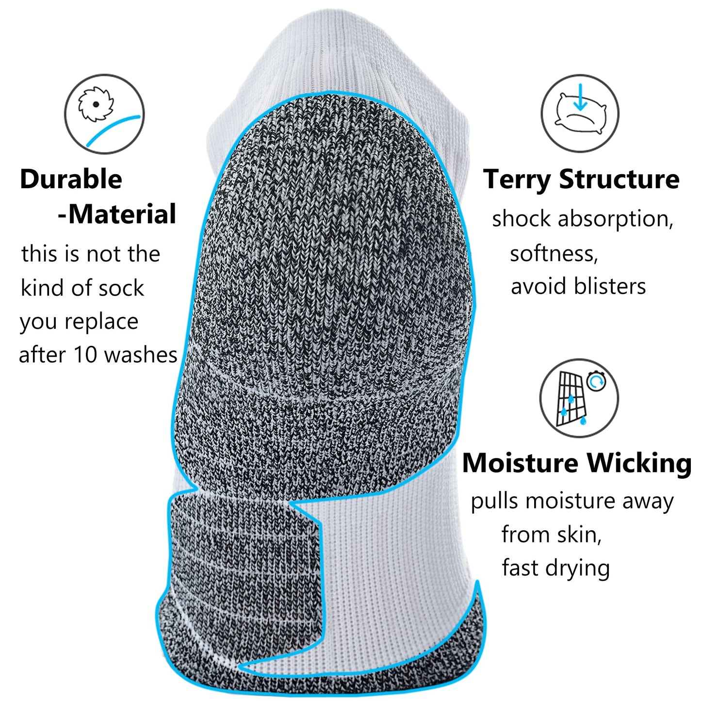 CWVLC Unisex Cushioned Compression Athletic Ankle Socks Multipack, 3-pairs White, L (10.5-13 W US/ 9-11.5 M US)