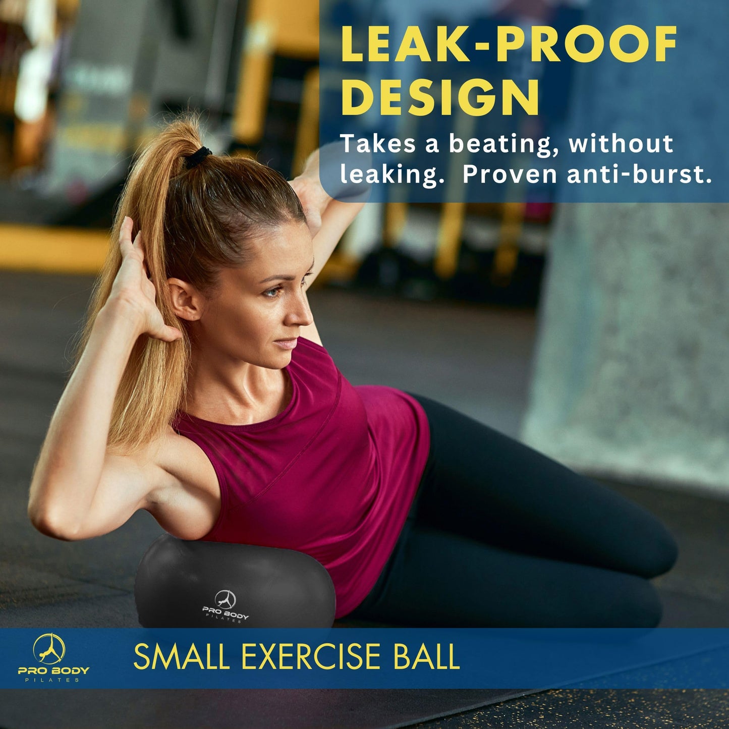 ProBody Pilates Small Exercise Ball with Pump - 9 Inch Workout Ball for Stability, Barre, Yoga, Core & Physical Therapy, Home Gym & Office Use (Black)