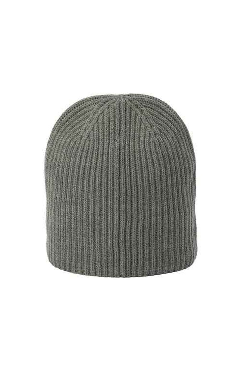 AllSaints Mens Merino Ribbed Beanie, Ribbed Hat with Logo Design, 100% Wool, Grey Marl