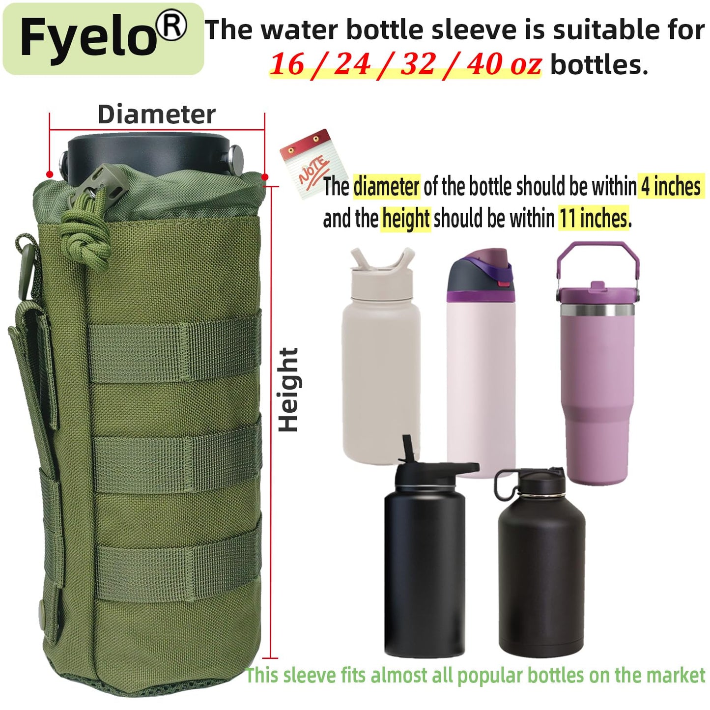Tactical MOLLE Bottle Pouch Basic Style & Enhanced with Shoulder Strap