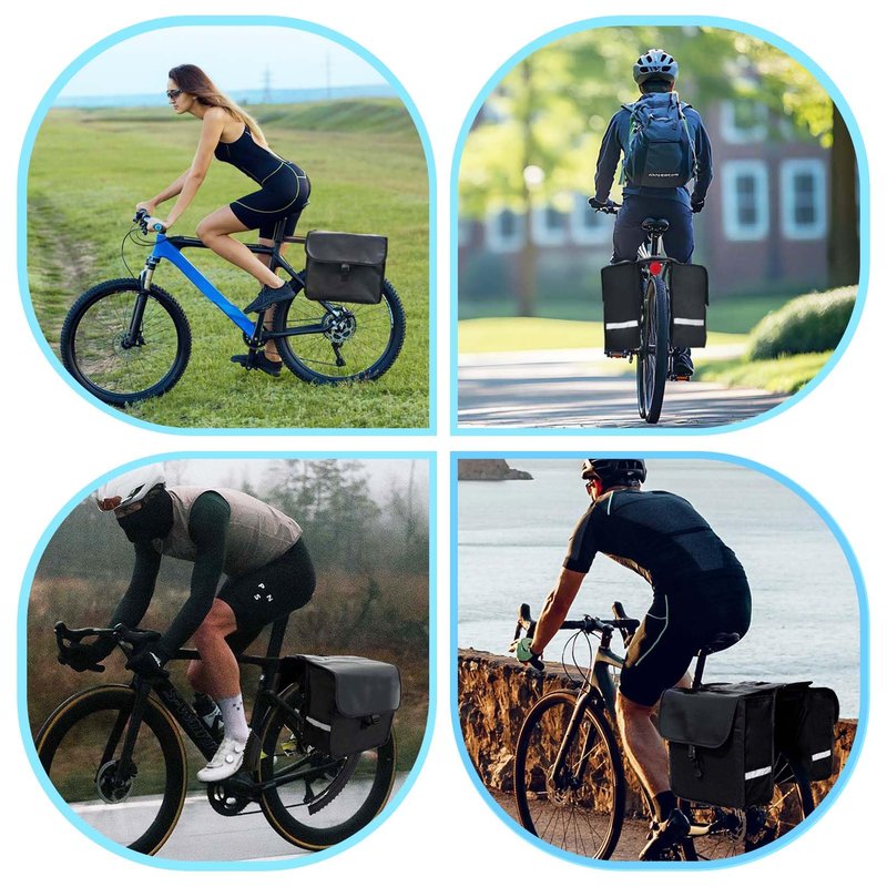 Bike Panniers Rear Rack Bag, 28L Large Capacity Water-repellent Bicycle Saddle Bags, Sturdy and Wearable Bicycle Trunk Bag with Reflective Trim for Grocery Shopping Commuter Long Cycling Trip