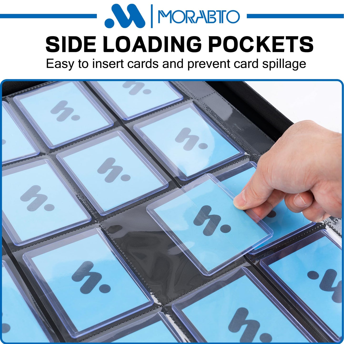 MORABTO Top Loader Binder, Holds 640 Top Loaders,16 Pocket Top Loader Binders for 3" x 4" Rigid Cards,Top Loader Card Binder for Hard Plastic Top Loaders -Black