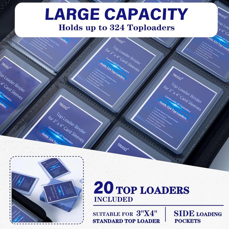 Toploader Binder - Holds 324 Toploaders | Waterproof PU Leather + Anti-Yellowing Inserts | Portable Card Storage for Sports & Game Cards