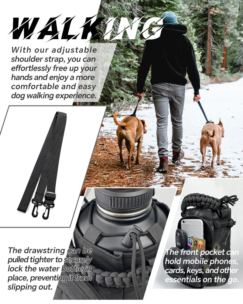 DEFUNX 64 Oz Water Bottle Sleeve - Water Jug Holder with Strap Cross-Body Bottle Carrier with MOLLE System Tactical Military Style Bag All Black