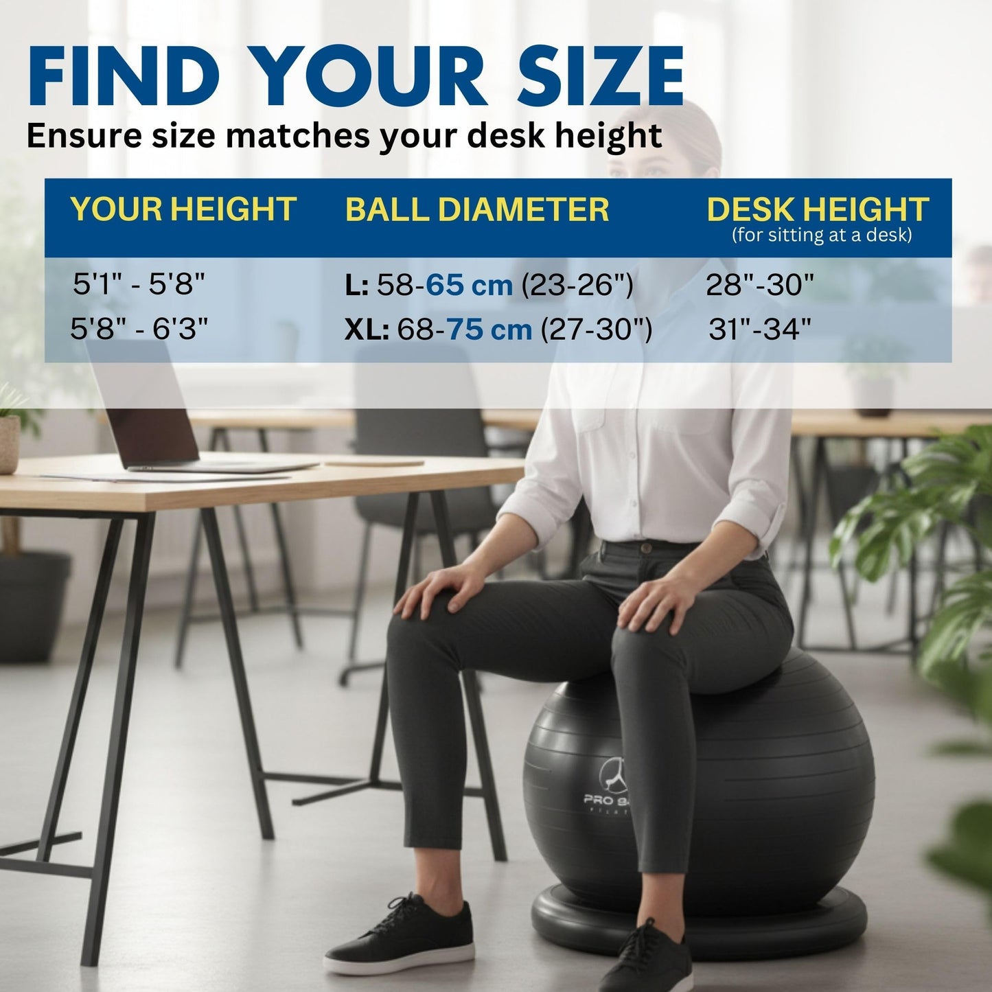 ProBody Pilates Yoga Ball Chair, Exercise Ball Chair with Base or Stand for Home Office Desk Sitting or Workout, Balance Ball & Stability Ball Seat for Back, abs (Aqua, 27-30 inches/68-75 cm)
