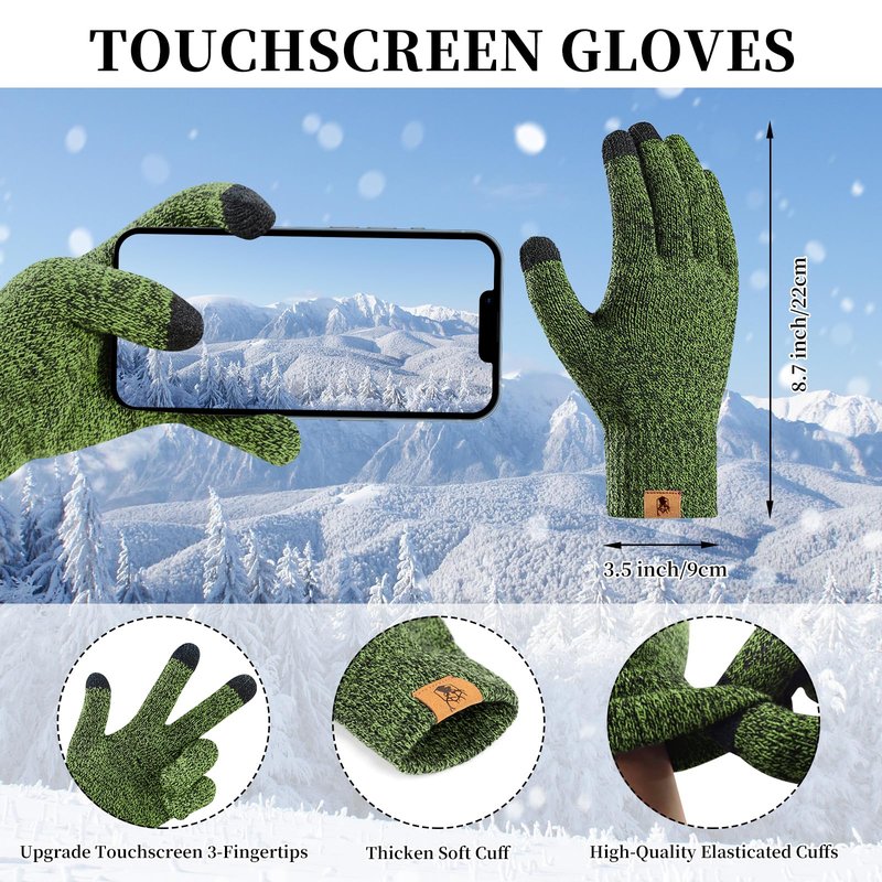 Winter Warm Beanie Hat Touchscreen Gloves Long Scarf Set for Women with Headband, Knit Cap Scarves with Tassel for Women