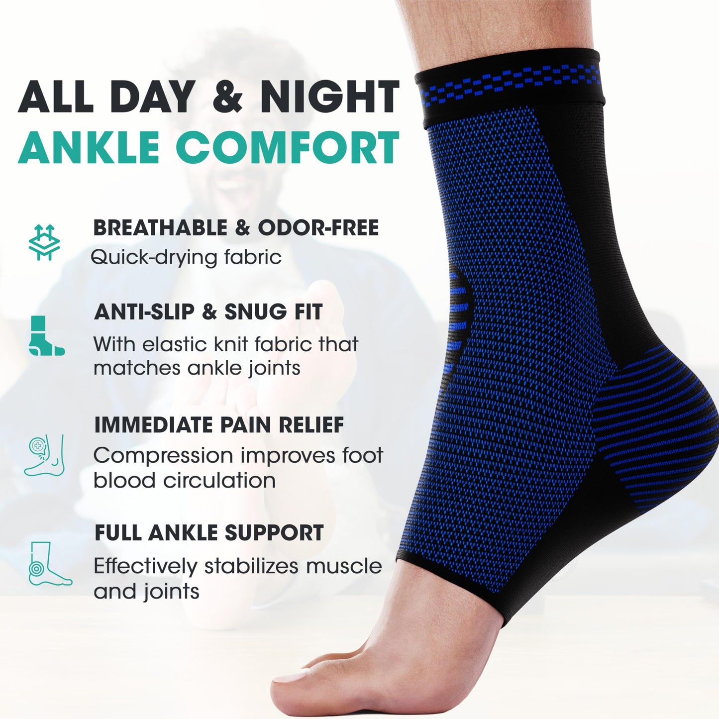 Modvel Foot & Ankle Brace Socks for Sprained Ankle Compression Sleeve - Foot Support for Women & Men - Tendonitis & Arthritis Ankle Brace Sports Running, Torn Ligaments & Women Stabilizing Ankle Wrap