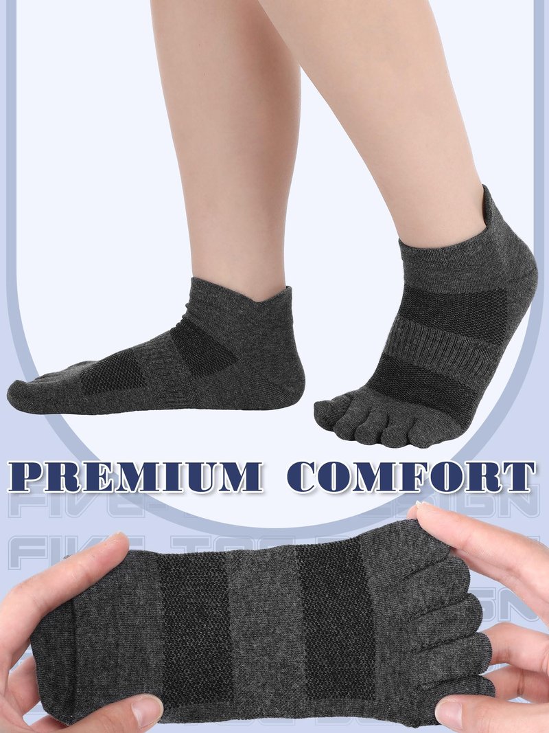 Fourluoo 6 Pairs Women Men Ankle Toe Socks Cotton Warm Crew Toe Separator Socks for Athletic Running (5-9, Five-toe, Black, Light Gray, dark Gray)