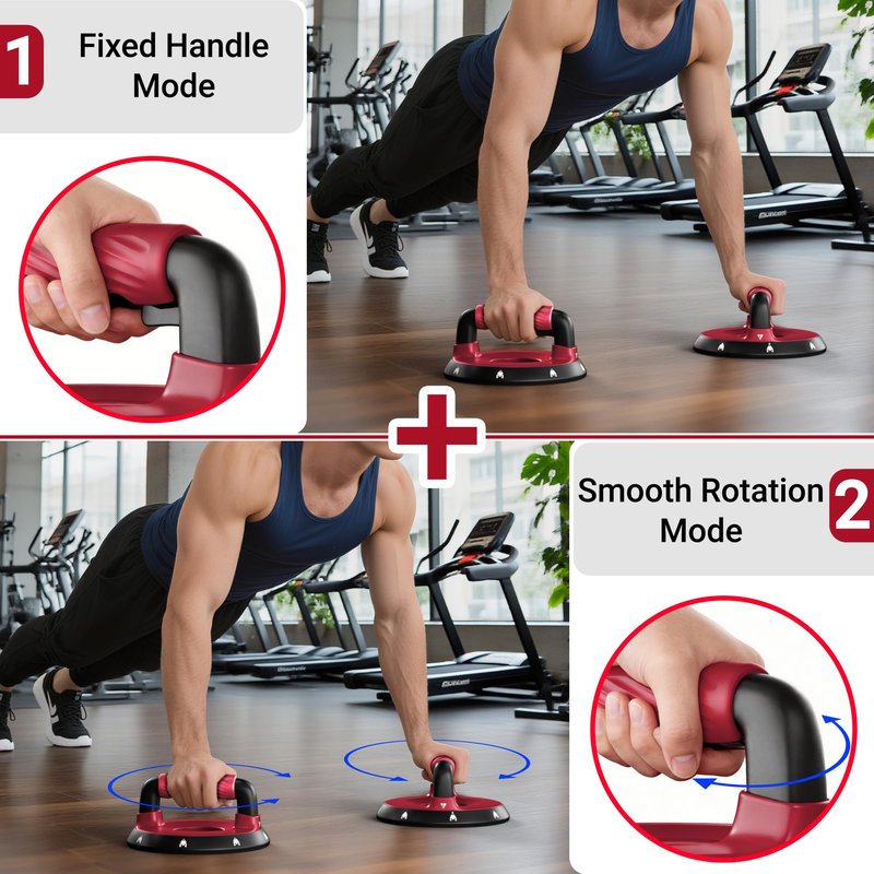 READAEER 360° Rotatable and Positionable Push Up Bars，Rotating Handle Design with Bearings for Smooth, Effortless for a Wider Range of Motion, Handle Rotation, Wide Grips with Non-Slip Rubber Pads for Comfort Exercise(Red)