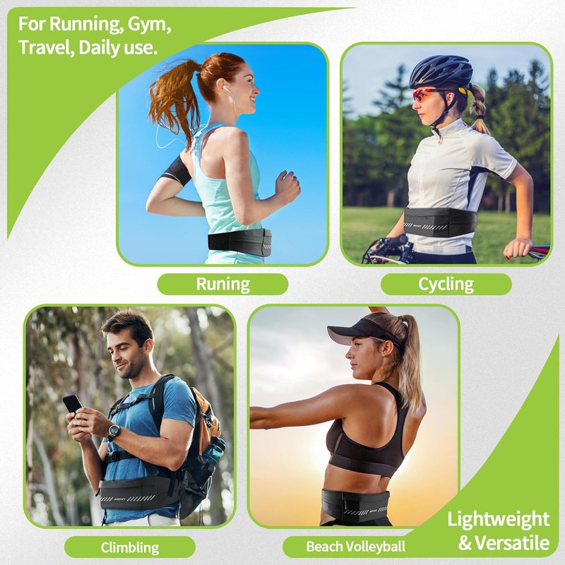 Kebrela Slim Running Belt Fanny Pack for Men Women, Running Phone Holder, Waist Pack Runners Bag Money Belt with 3 Separate Pouch to Store Your Phone Key Money Safe, Waist Bag-Black