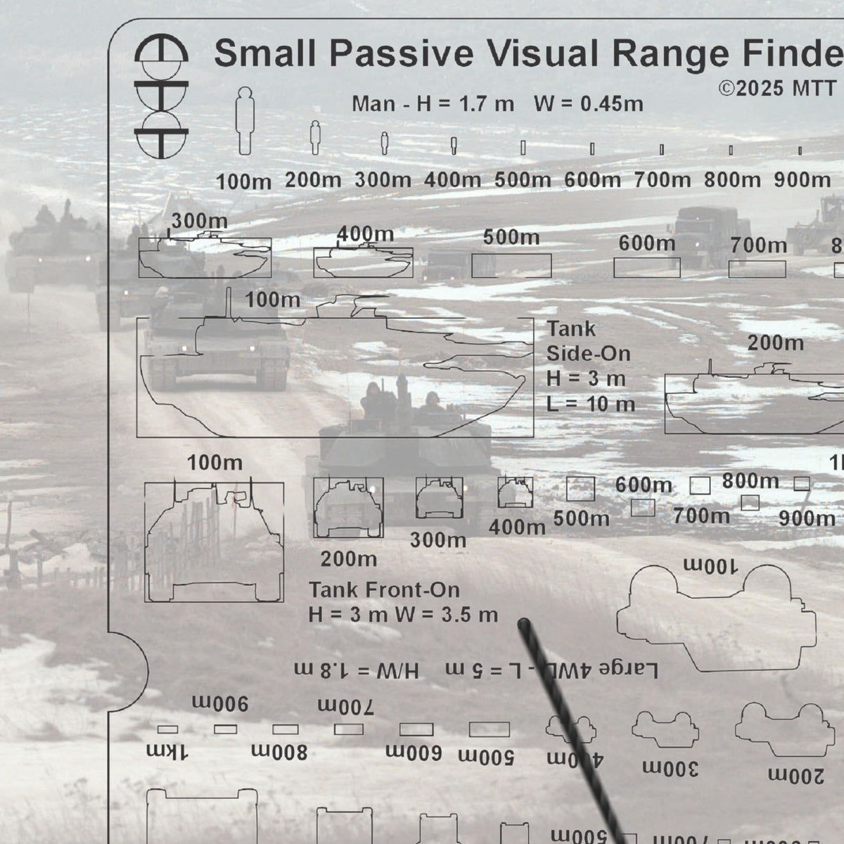 Passive Visual Range Finder Card, Compact Analog Rangefinder