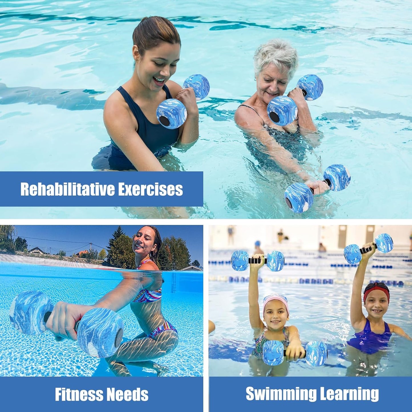 Water Dumbbells - 2-Pack EVA Foam Aquatic Exercise Barbells for Men, Women & Youth | Perfect for Water Workouts