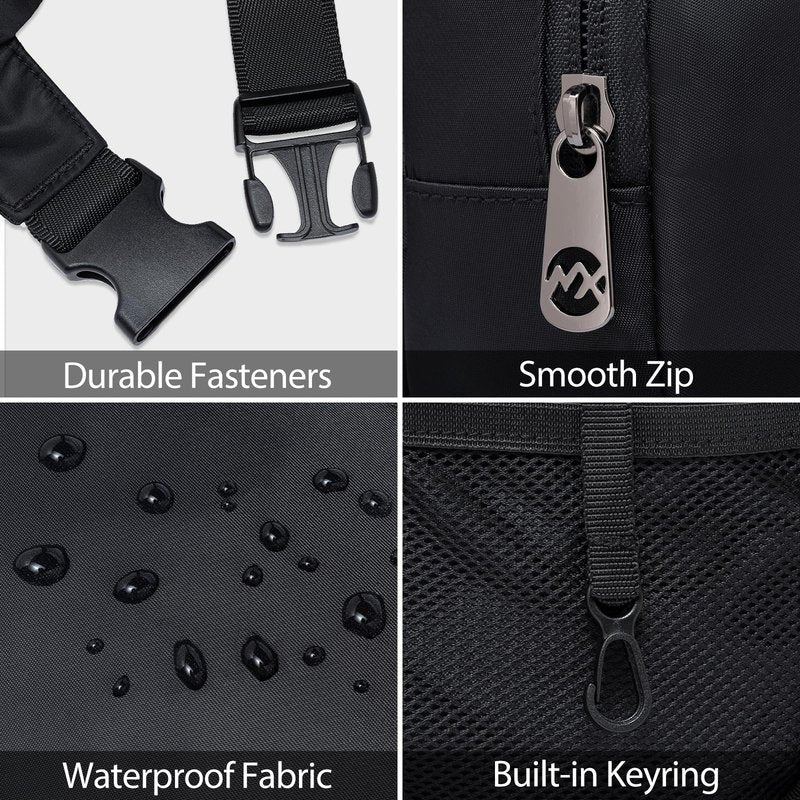 MAXTOP Black Fanny Packs for Women Men Water Resistant Crossbody Bags with 4-Zipper Pockets Adjustable Belt Bag Waist Pack for Travel Running Hiking Sports Casual Easy Carry Any Phones