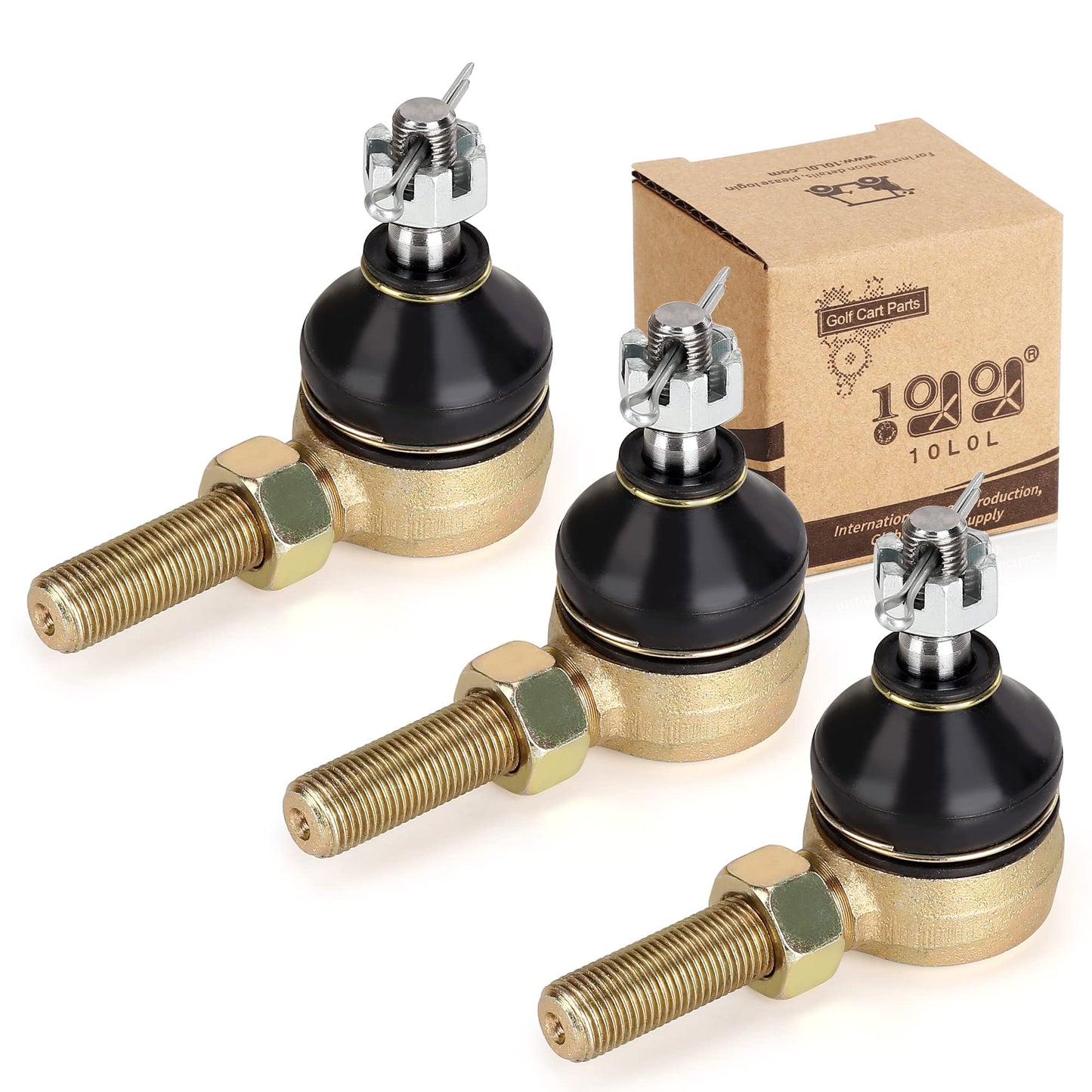10L0L Ball Joint Kit for Club Car DS Golf Cart 1976-2008, Set of 3 Tie Rod End, Replace OEM 7539 7540, Non-Greasable Self-Lubricating