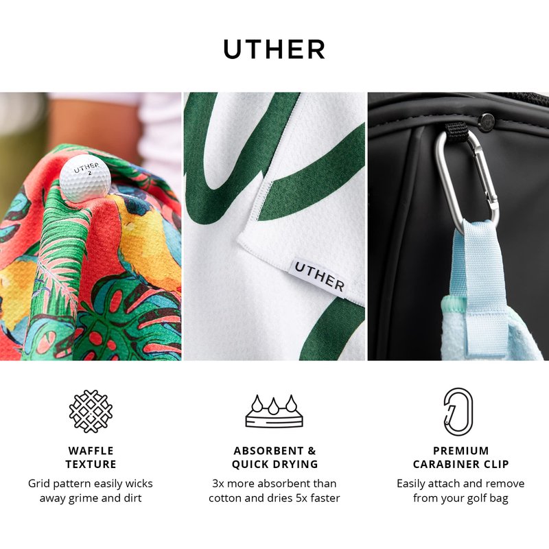 Uther Tour Golf Towel – Dual Hanging Premium Microfiber Towel, Golf Accessories – 20 Inch x 40 Inch, 20+ High Fashion Prints (Retro Sunset)
